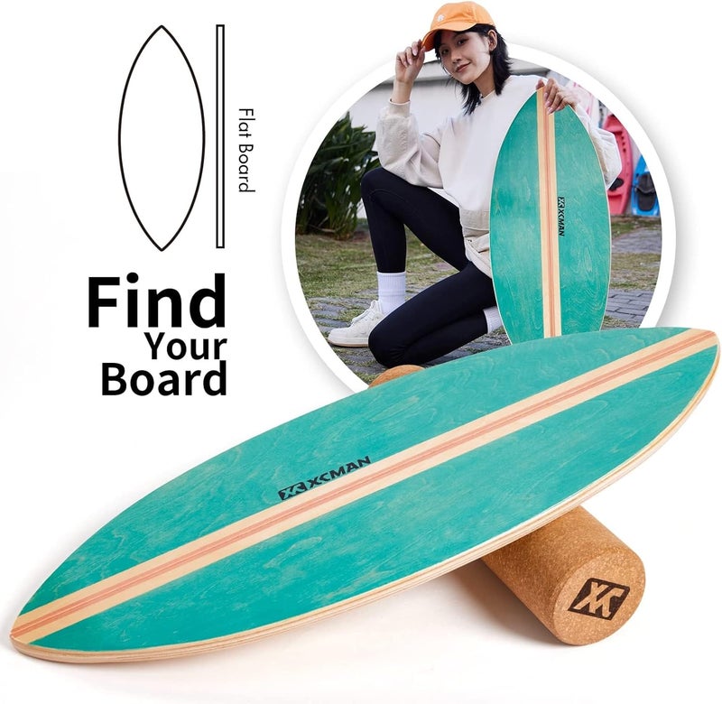 XCMAN Surf Balance Board Trainer with Roller Wooden Exercise Balancing Stability Trainer - Non Slip Surface for Adults Kids|Balance Board for Surfing,Snowboarding,Skateboarding,Hockey,Yoga Training - Image 2
